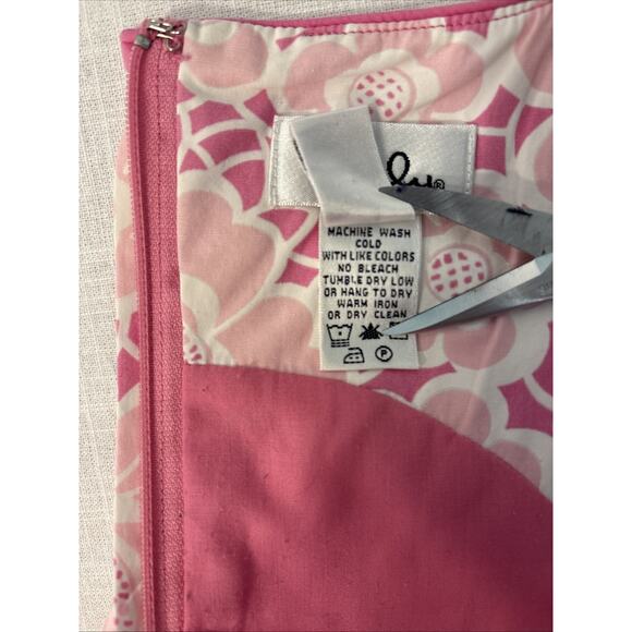 Lilly Pulitzer Pink Floral Eyelet Ribbon Trim Shift Dress Cotton Sz 4 - Picture 13 of 14